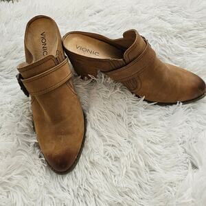 Vionic Upright Cheyenne Womens Heeled Supportive Shoe Brown Mule Size 10